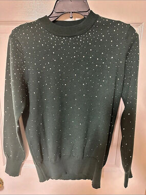 Nanette Lepore Studded Front Sweater Green